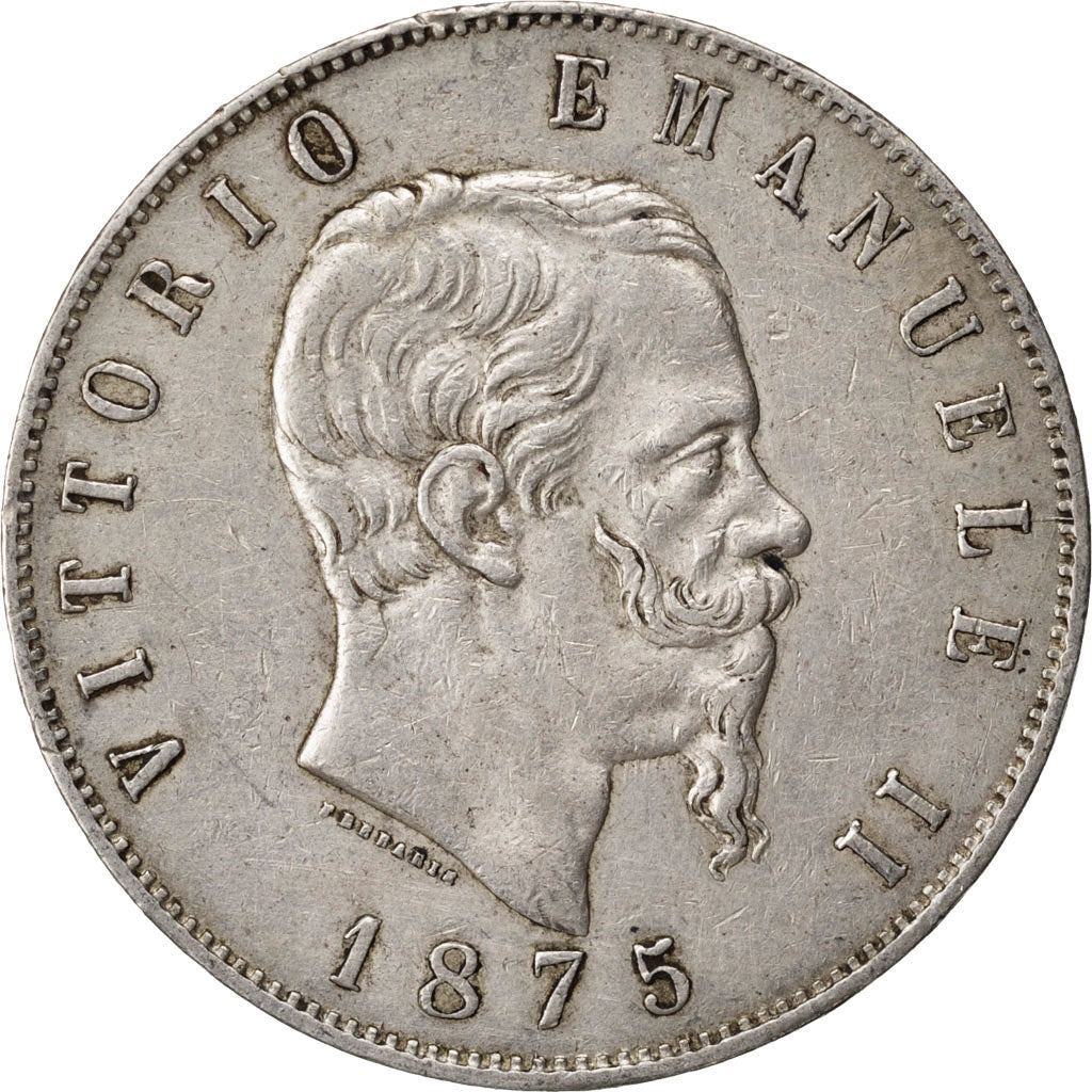 ITALY, 5 Lire, 1875, Rome, KM #8.4, EF(40-45), Silver, 24.95