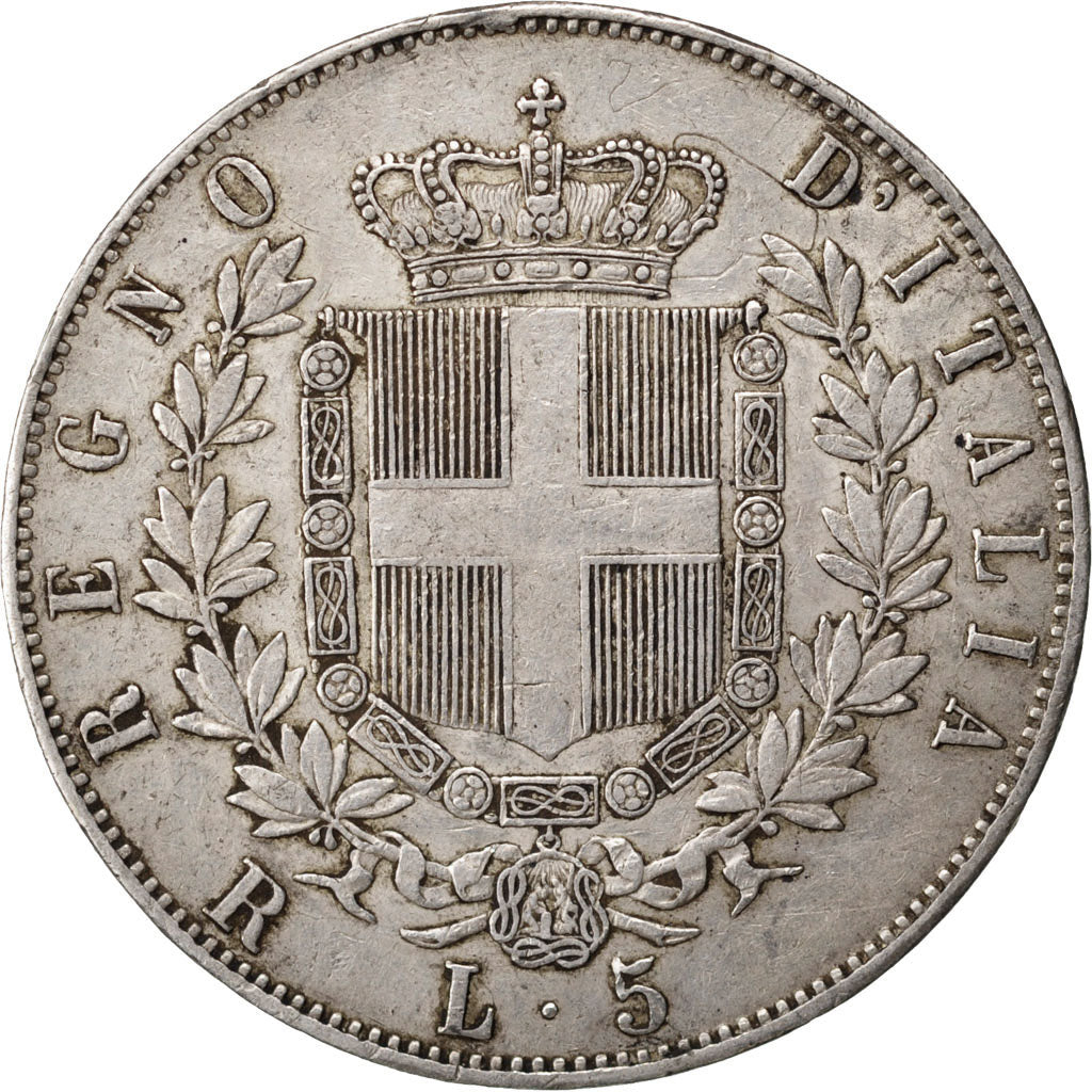 ITALY, 5 Lire, 1875, Rome, KM #8.4, EF(40-45), Silver, 24.95