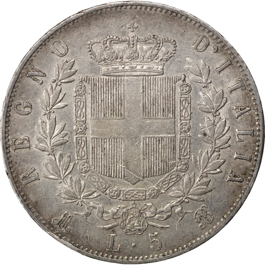 Coin, Italy, Vittorio Emanuele II, 5 Lire, 1875, Milan, EF(40-45), Silver