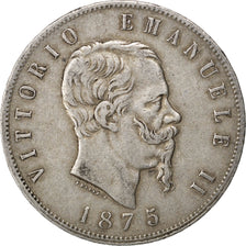 ITALY, 5 Lire, 1875, Milan, KM #8.3, VF(30-35), Silver, 24.80