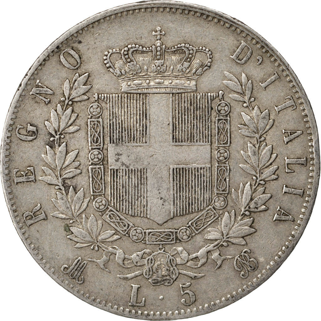 ITALY, 5 Lire, 1875, Milan, KM #8.3, VF(30-35), Silver, 24.80