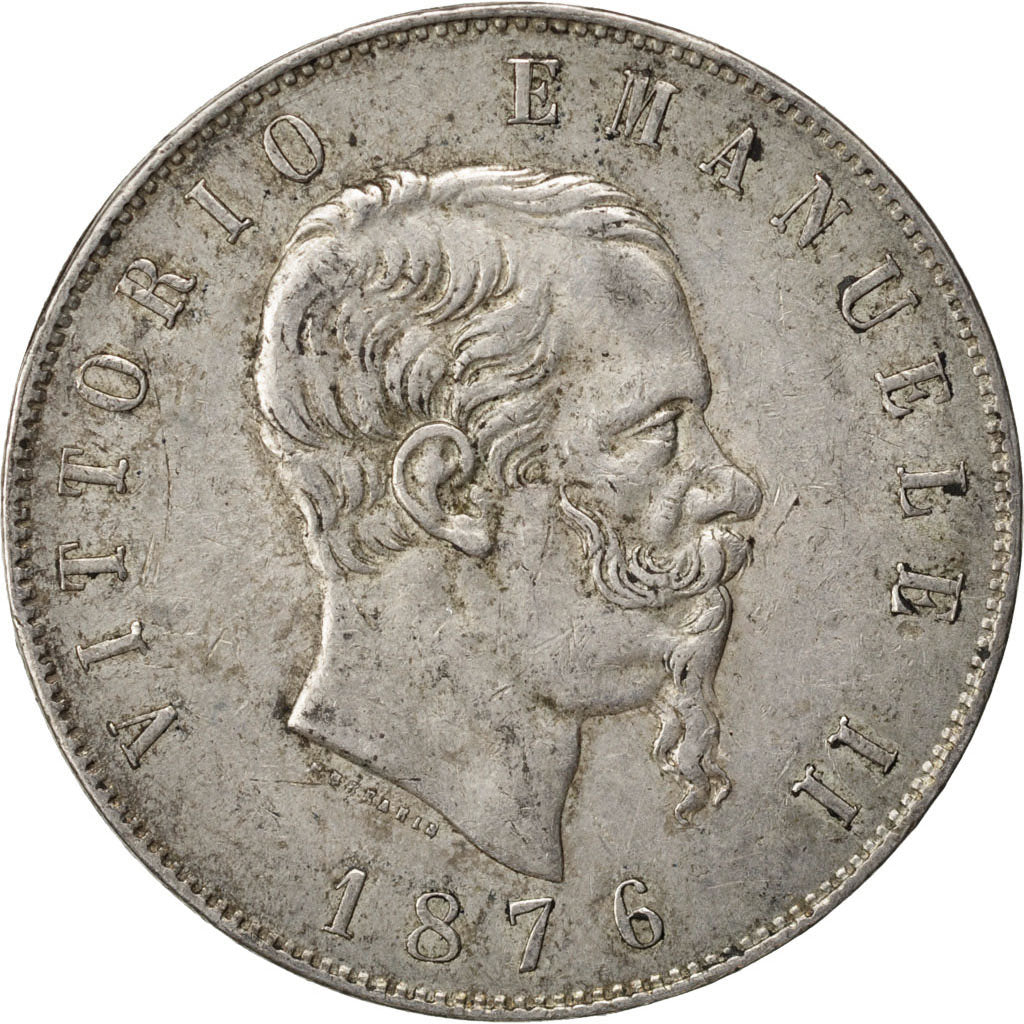 Coin, Italy, Vittorio Emanuele II, 5 Lire, 1876, Rome, EF(40-45), Silver, KM:8.4