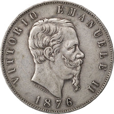 ITALY, 5 Lire, 1876, Rome, KM #8.4, VF(30-35), Silver, 24.85