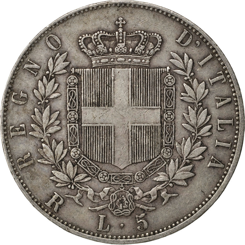 ITALY, 5 Lire, 1876, Rome, KM #8.4, VF(30-35), Silver, 24.85