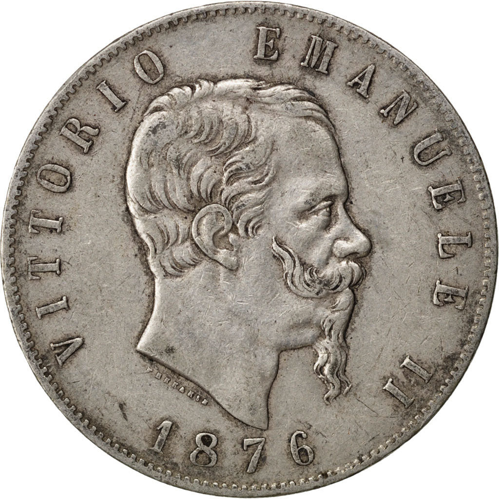 ITALY, 5 Lire, 1876, Rome, KM #8.4, VF(30-35), Silver, 24.95