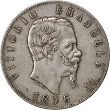 ITALY, 5 Lire, 1876, Rome, KM #8.4, VF(30-35), Silver, 24.95