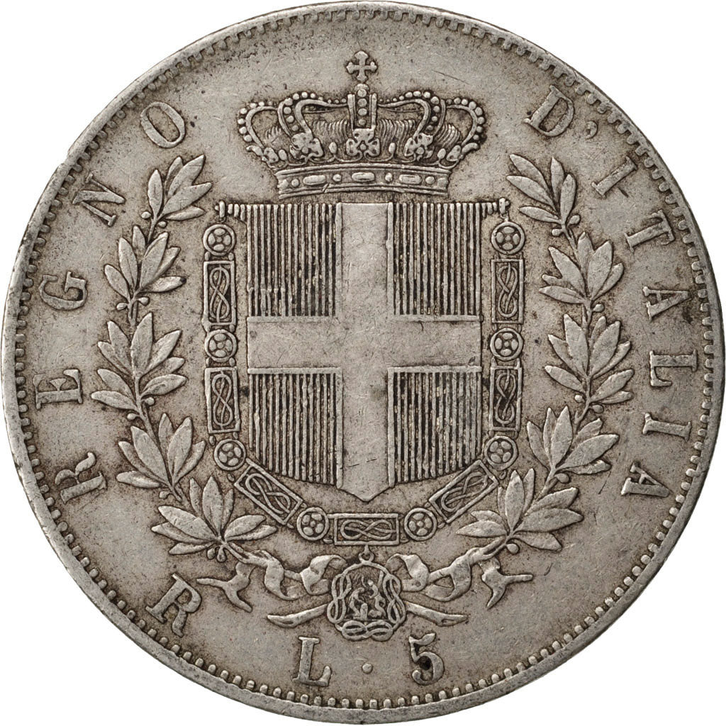 ITALY, 5 Lire, 1876, Rome, KM #8.4, VF(30-35), Silver, 24.95