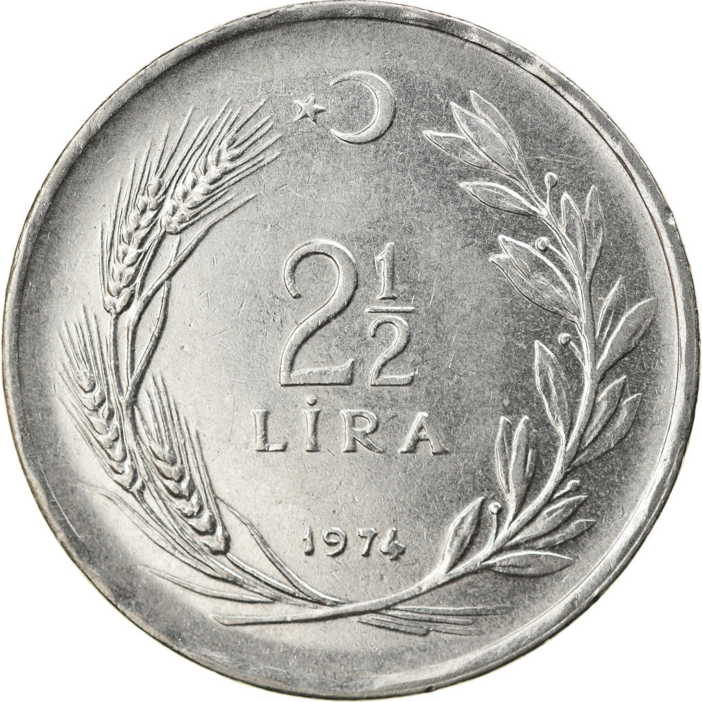 Coin, Turkey, 2-1/2 Lira, 1974, EF(40-45), Stainless Steel, KM:893.2