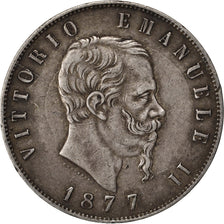 ITALY, 5 Lire, 1877, Rome, KM #8.4, EF(40-45), Silver, 24.97