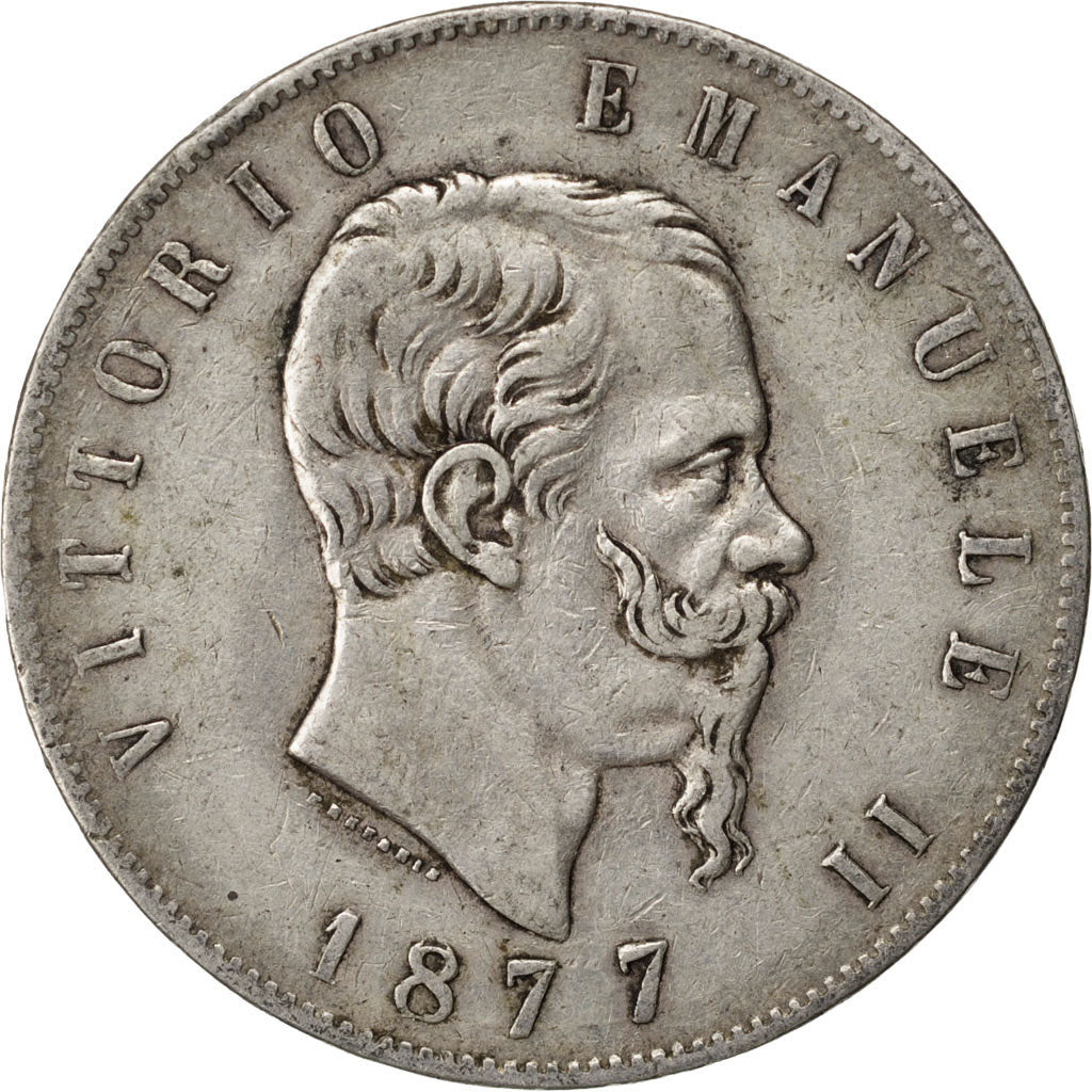 Moneta, Italia, Vittorio Emanuele II, 5 Lire, 1877, Rome, MB, Argento, KM:8.4