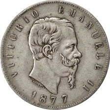 Moneta, Italia, Vittorio Emanuele II, 5 Lire, 1877, Rome, MB, Argento, KM:8.4