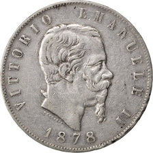 Coin, Italy, Vittorio Emanuele II, 5 Lire, 1878, Rome, VF(20-25), Silver, KM:8.4