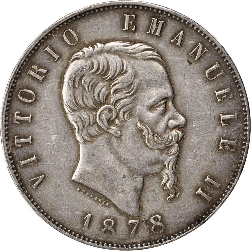 ITALY, 5 Lire, 1878, Rome, KM #8.4, EF(40-45), Silver, 24.92