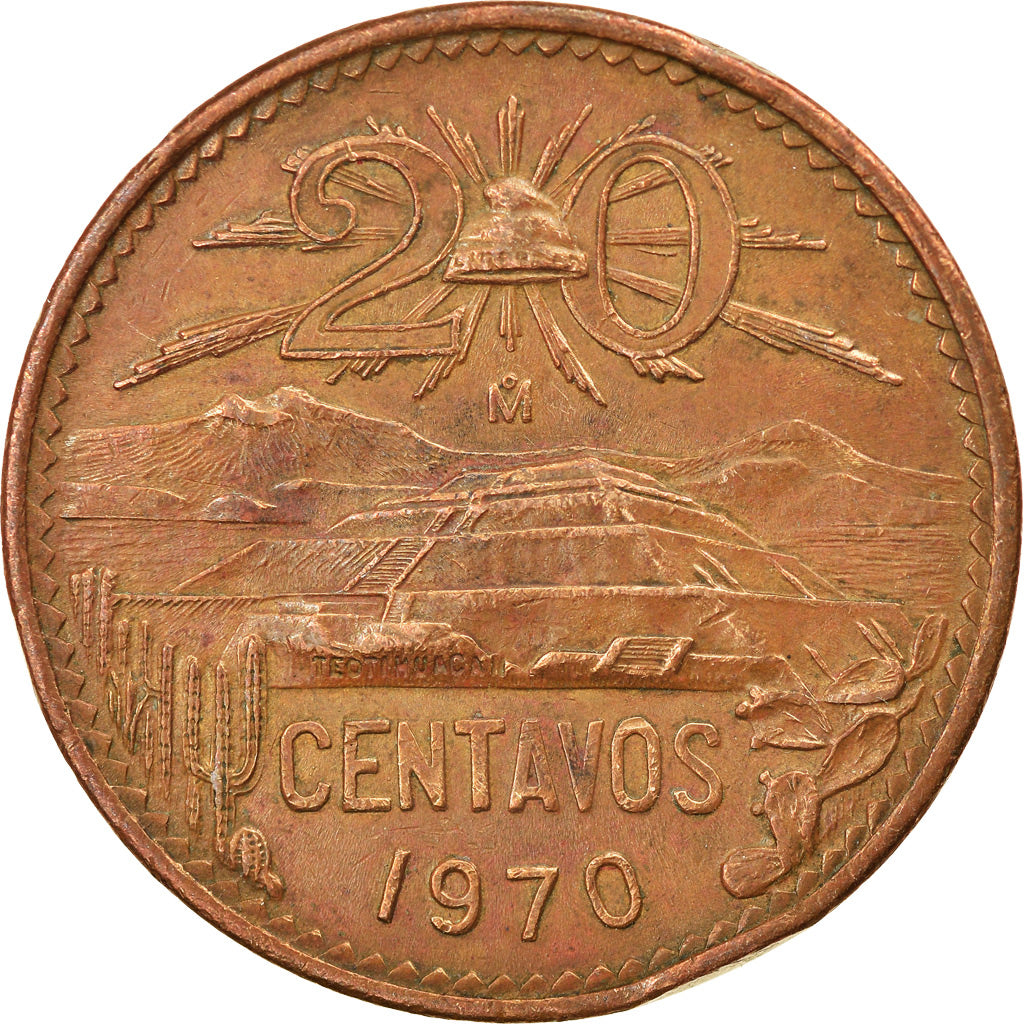 Coin, Mexico, 20 Centavos, 1970, Mexico City, EF(40-45), Bronze, KM:440
