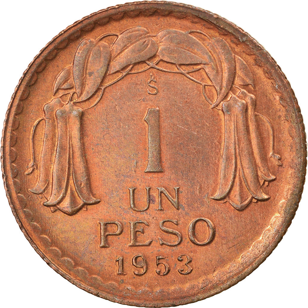 Moneda, Chile, Peso, 1953, MBC, Cobre, KM:179