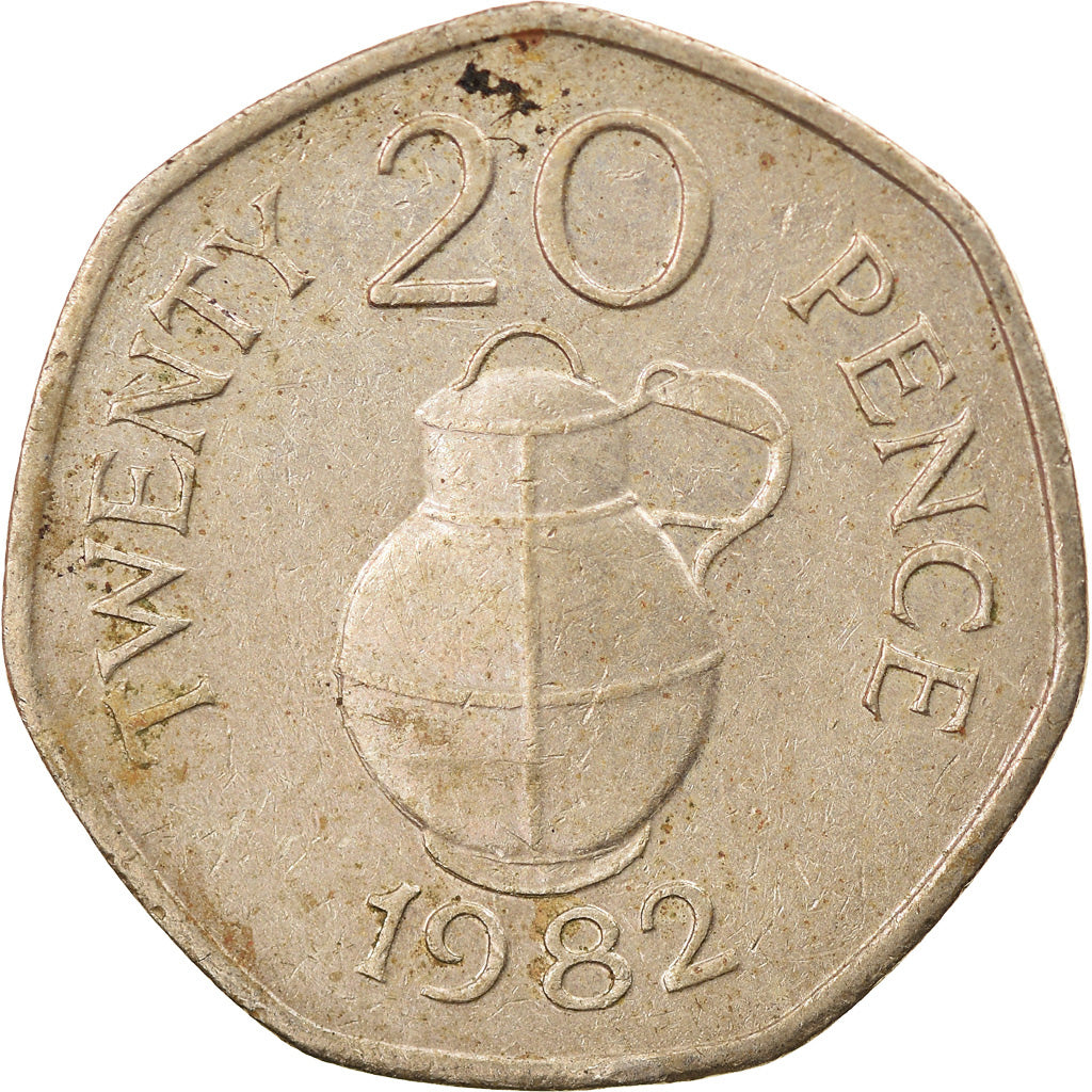 Moneta, Guernsey, Elizabeth II, 20 Pence, 1982, BB, Rame-nichel, KM:38