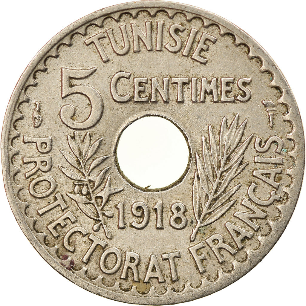 Moneta, Tunisia, Muhammad al-Nasir Bey, 5 Centimes, 1918, Paris, BB