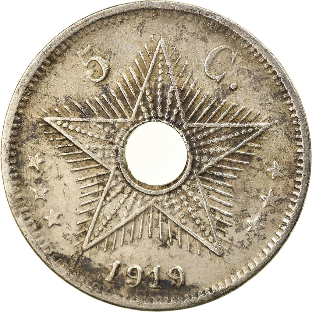 Moneta, Congo belga, 5 Centimes, 1919, BB, Rame-nichel, KM:17