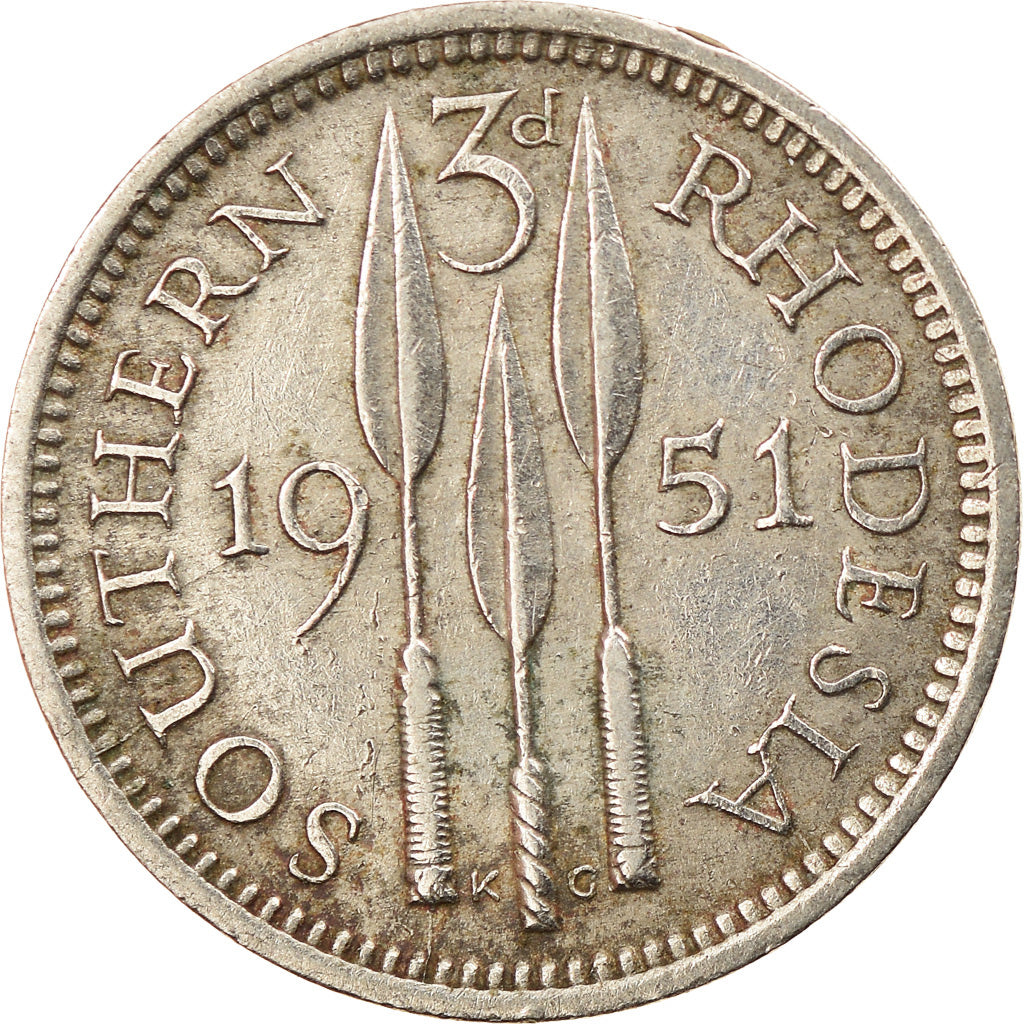 Moneda, Rodesia del Sur, George VI, 3 Pence, 1951, MBC, Cobre - níquel, KM:20