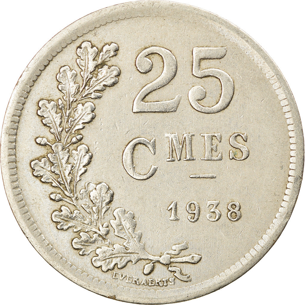Moneta, Lussemburgo, Charlotte, 25 Centimes, 1938, BB, Rame-nichel, KM:42a.1
