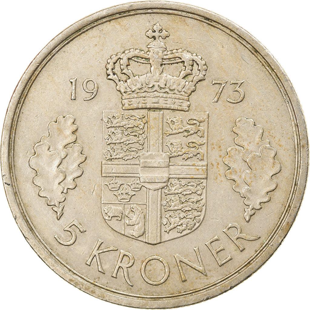 Moneda, Dinamarca, Margrethe II, 5 Kroner, 1973, Copenhagen, MBC, Cobre -