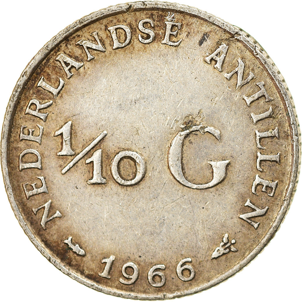 Coin, Netherlands Antilles, Juliana, 1/10 Gulden, 1966, EF(40-45), Silver, KM:3