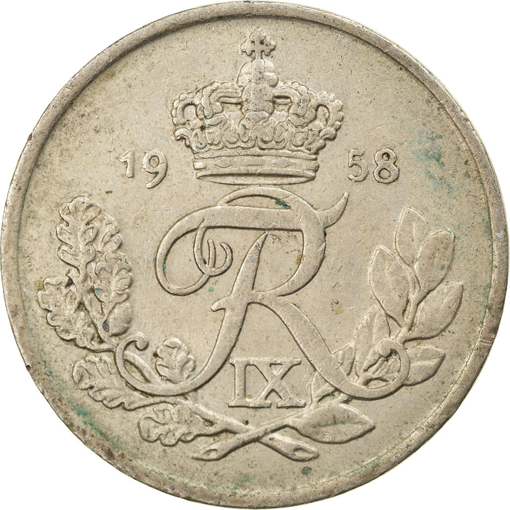 Coin, Denmark, Frederik IX, 25 Öre, 1958, Copenhagen, EF(40-45), Copper-nickel