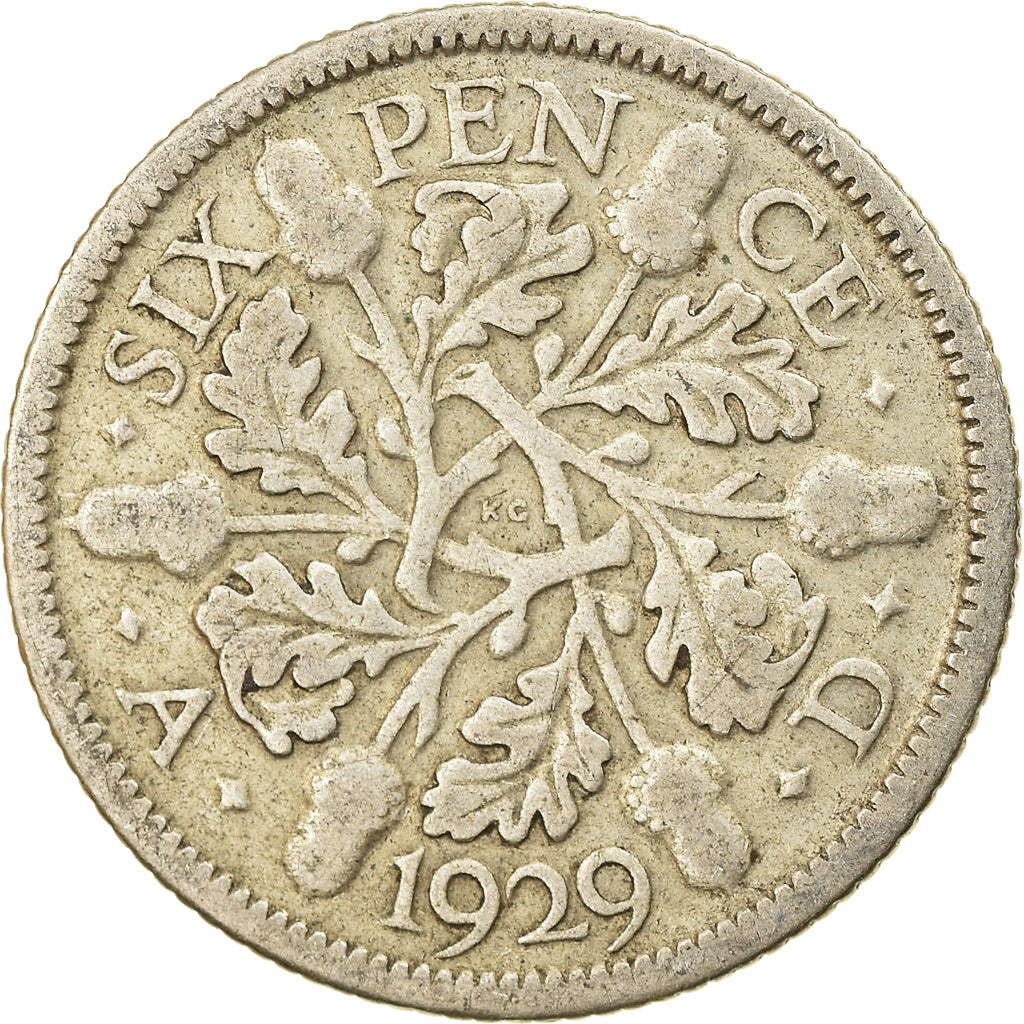 Moneda, Gran Bretaña, George V, 6 Pence, 1929, BC+, Plata, KM:832