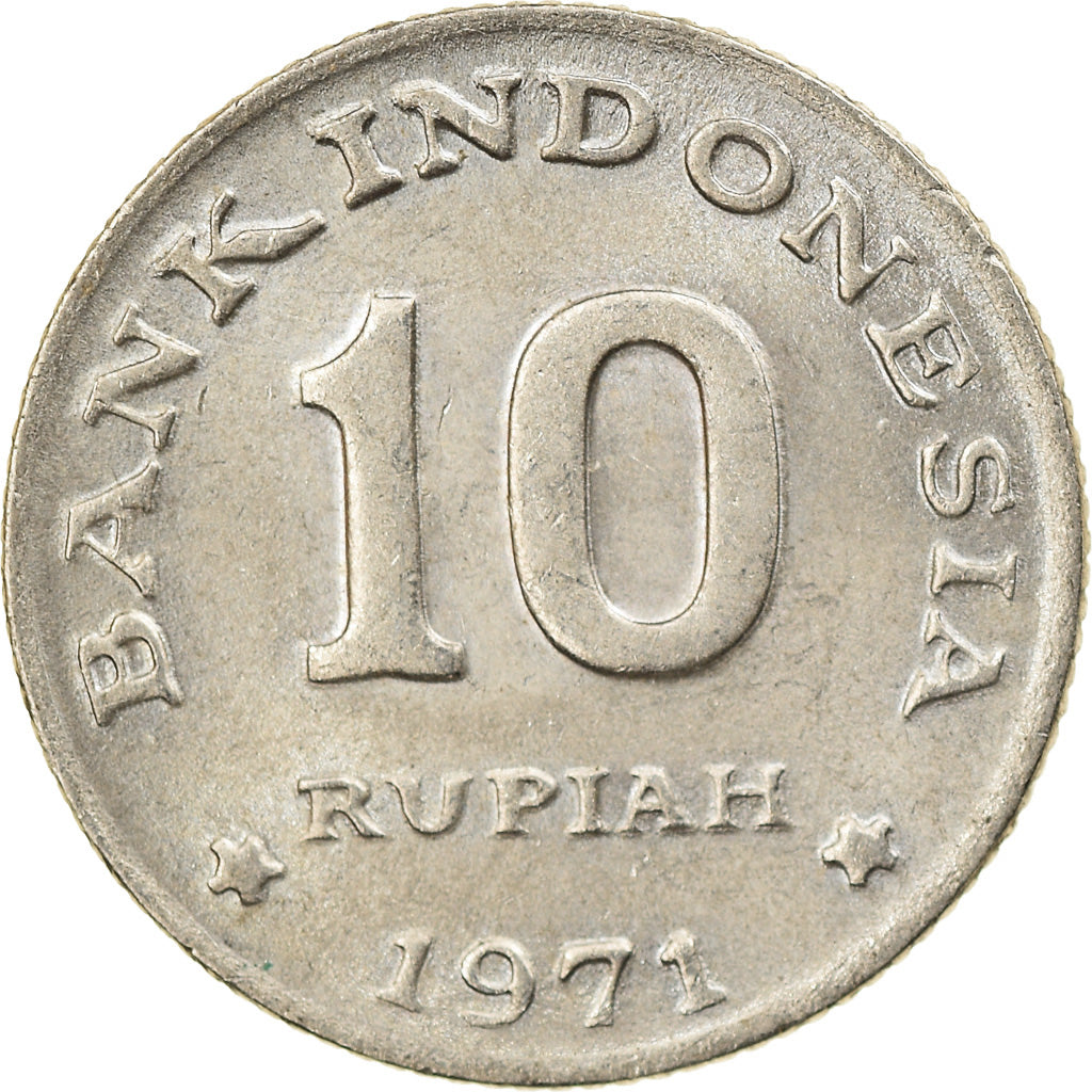 Moneta, Indonesia, 10 Rupiah, 1971, AU(55-58), Miedź-Nikiel, KM:33