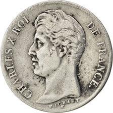 FRANCE, Charles X, Franc, 1825, Lille, KM #724.13, VF(20-25), Silver, Gadoury...