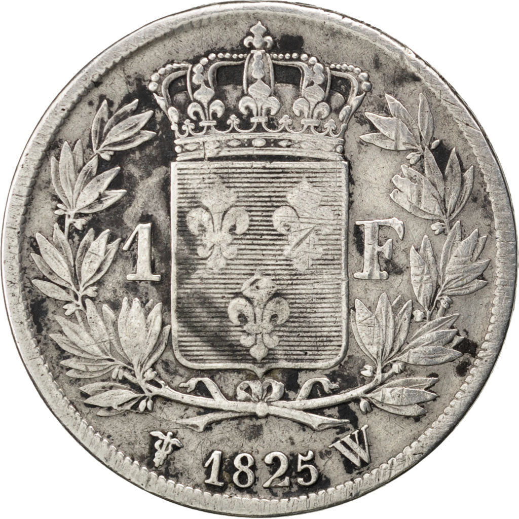 FRANCE, Charles X, Franc, 1825, Lille, KM #724.13, VF(20-25), Silver, Gadoury...