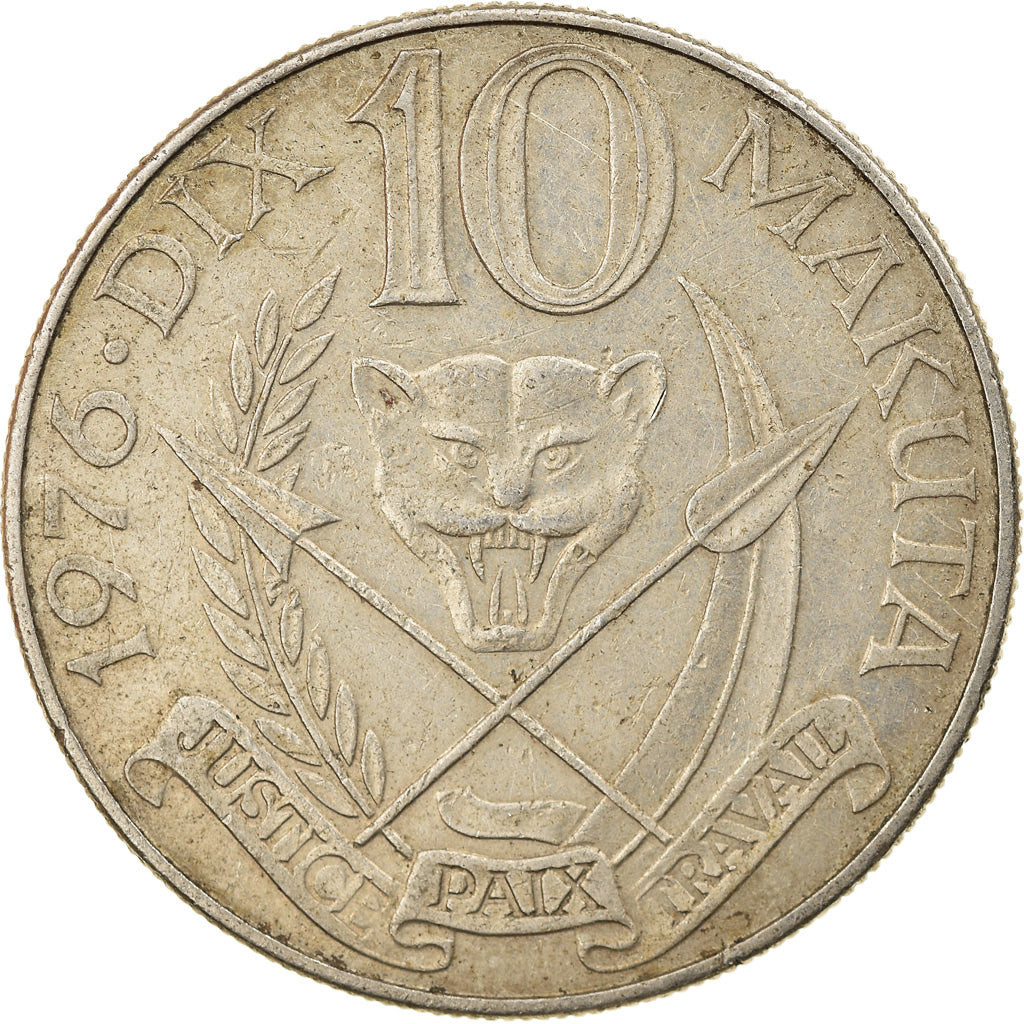 Moneta, Zaire, 10 Makuta, 1976, BB, Rame-nichel, KM:7
