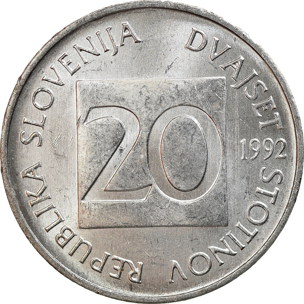 Monnaie, Slovénie, 20 Stotinov, 1992, TTB, Aluminium, KM:8