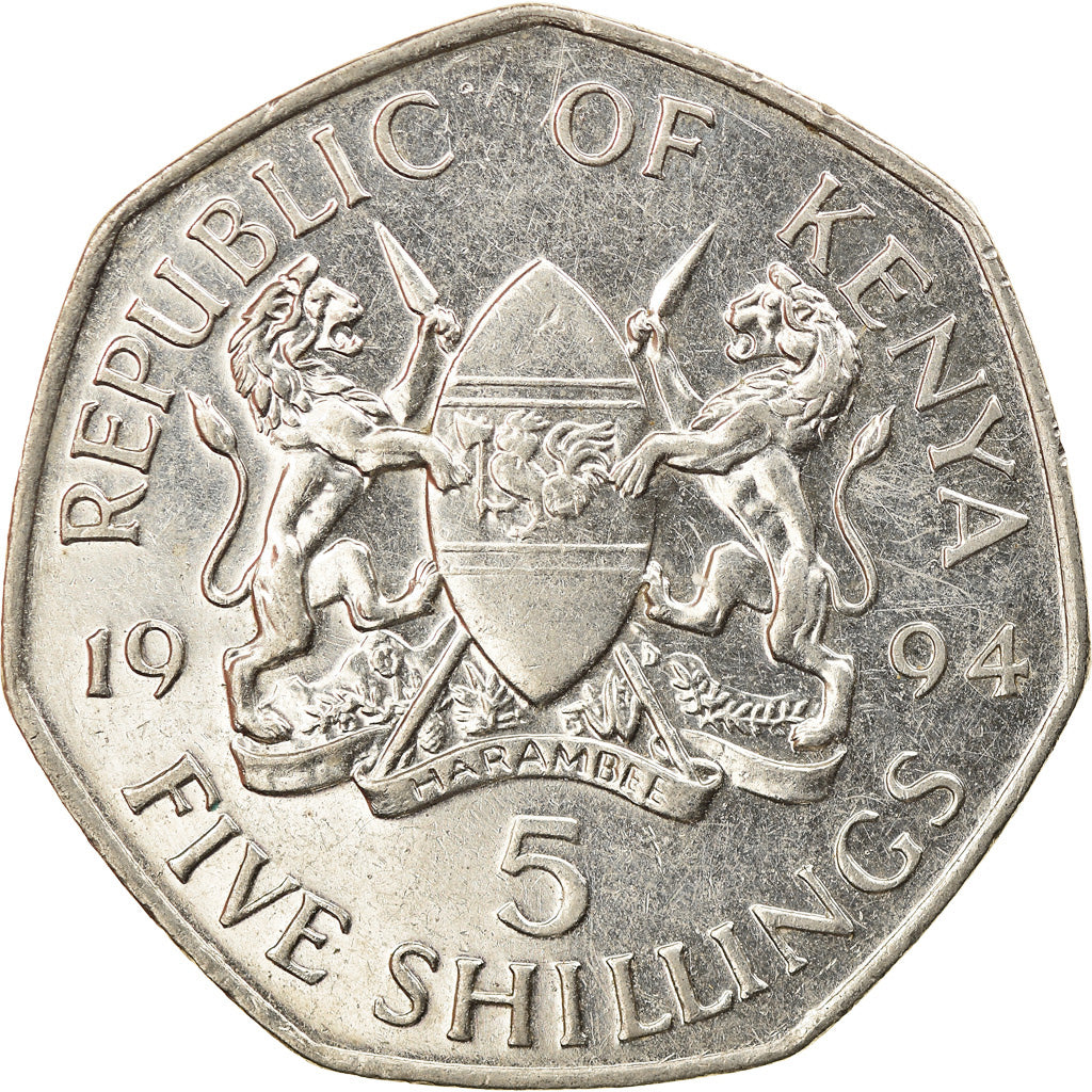 Coin, Kenya, 5 Shillings, 1994, British Royal Mint, EF(40-45), Nickel plated