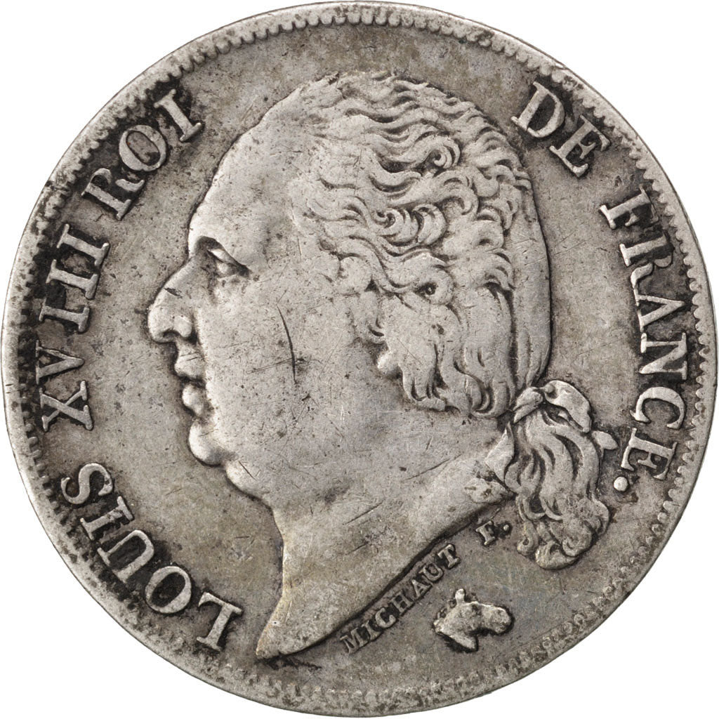 FRANCE, Louis XVIII, Franc, 1824, Lille, KM #709.12, EF(40-45), Silver, Gadoury.