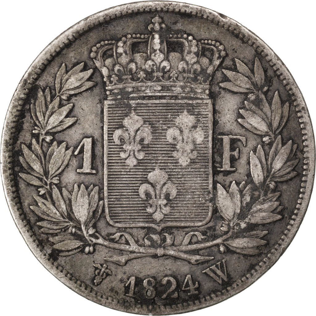 FRANCE, Louis XVIII, Franc, 1824, Lille, KM #709.12, EF(40-45), Silver, Gadoury.