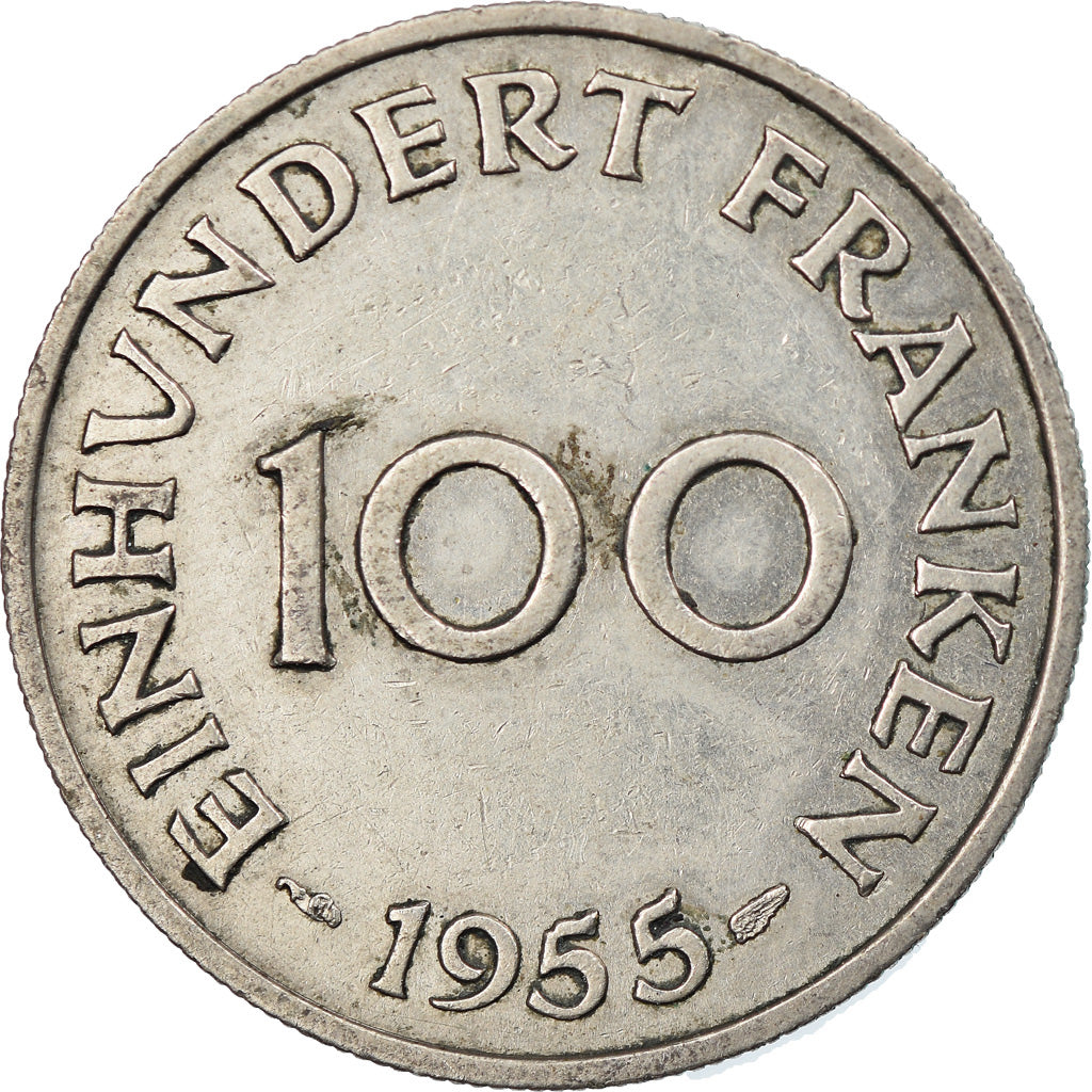 Coin, SAARLAND, 100 Franken, 1955, Paris, EF(40-45), Copper-nickel, KM:4