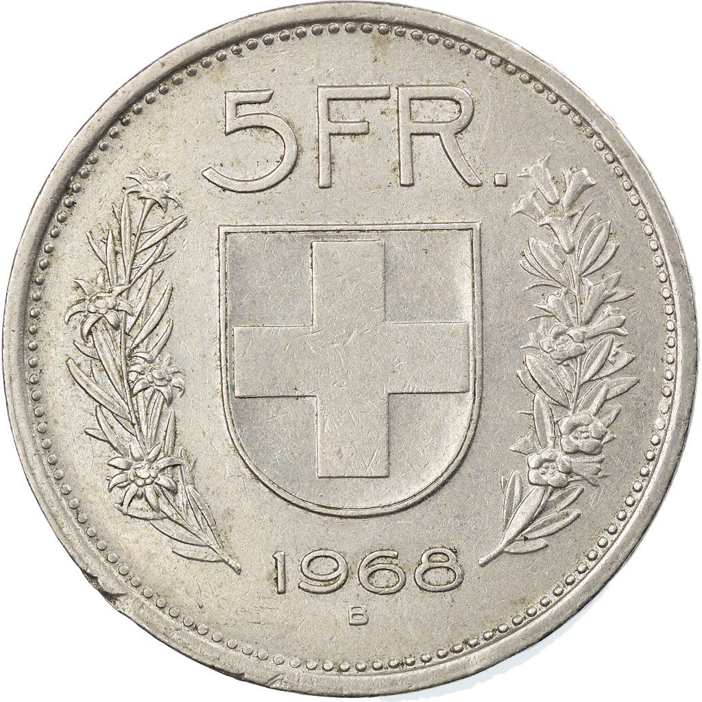Moeda, Suíça, 5 Francs, 1968, Bern, EF(40-45), Cobre-níquel, KM:40a.1