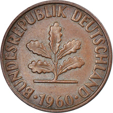 Coin, GERMANY - FEDERAL REPUBLIC, 2 Pfennig, 1960, Karlsruhe, EF(40-45), Bronze