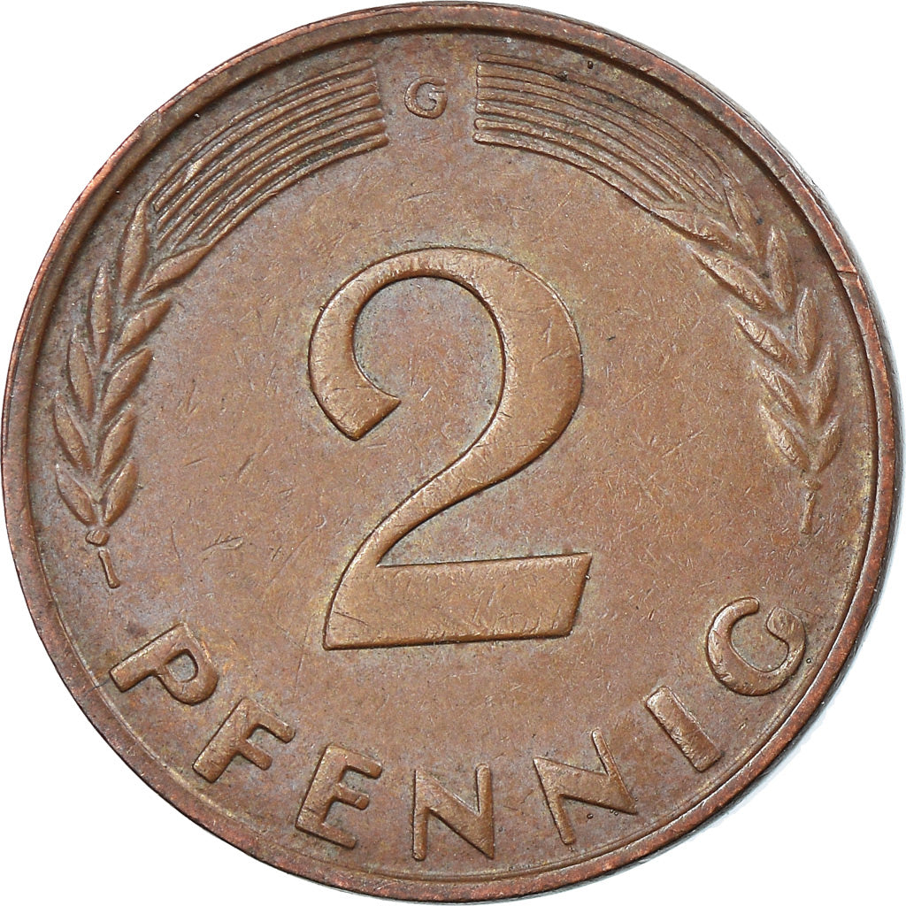 Coin, GERMANY - FEDERAL REPUBLIC, 2 Pfennig, 1960, Karlsruhe, EF(40-45), Bronze