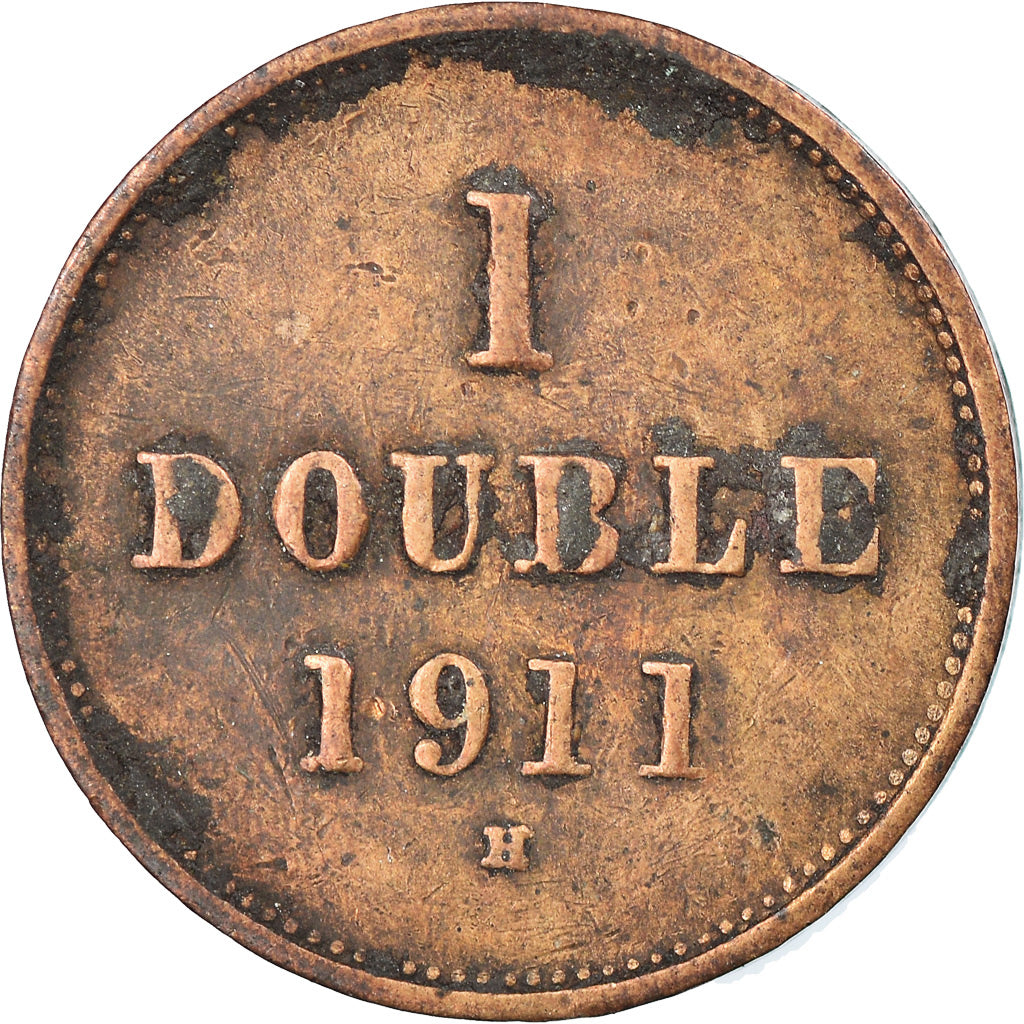 Coin, Guernsey, Double, 1911, Heaton, Birmingham, EF(40-45), Bronze, KM:10