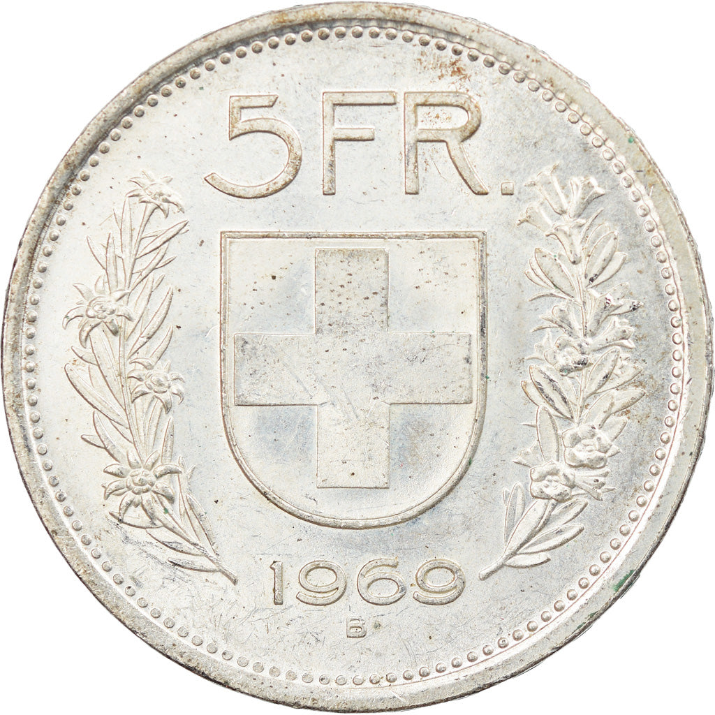 Coin, Switzerland, 5 Francs, 1969, Bern, AU(55-58), Silver, KM:40