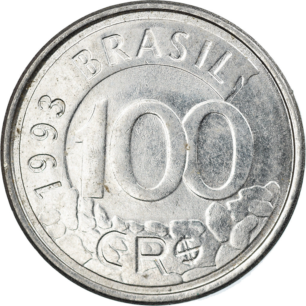 Moneta, Brazylia, 100 Cruzeiros Reais, 1993, EF(40-45), Stal nierdzewna, KM:630