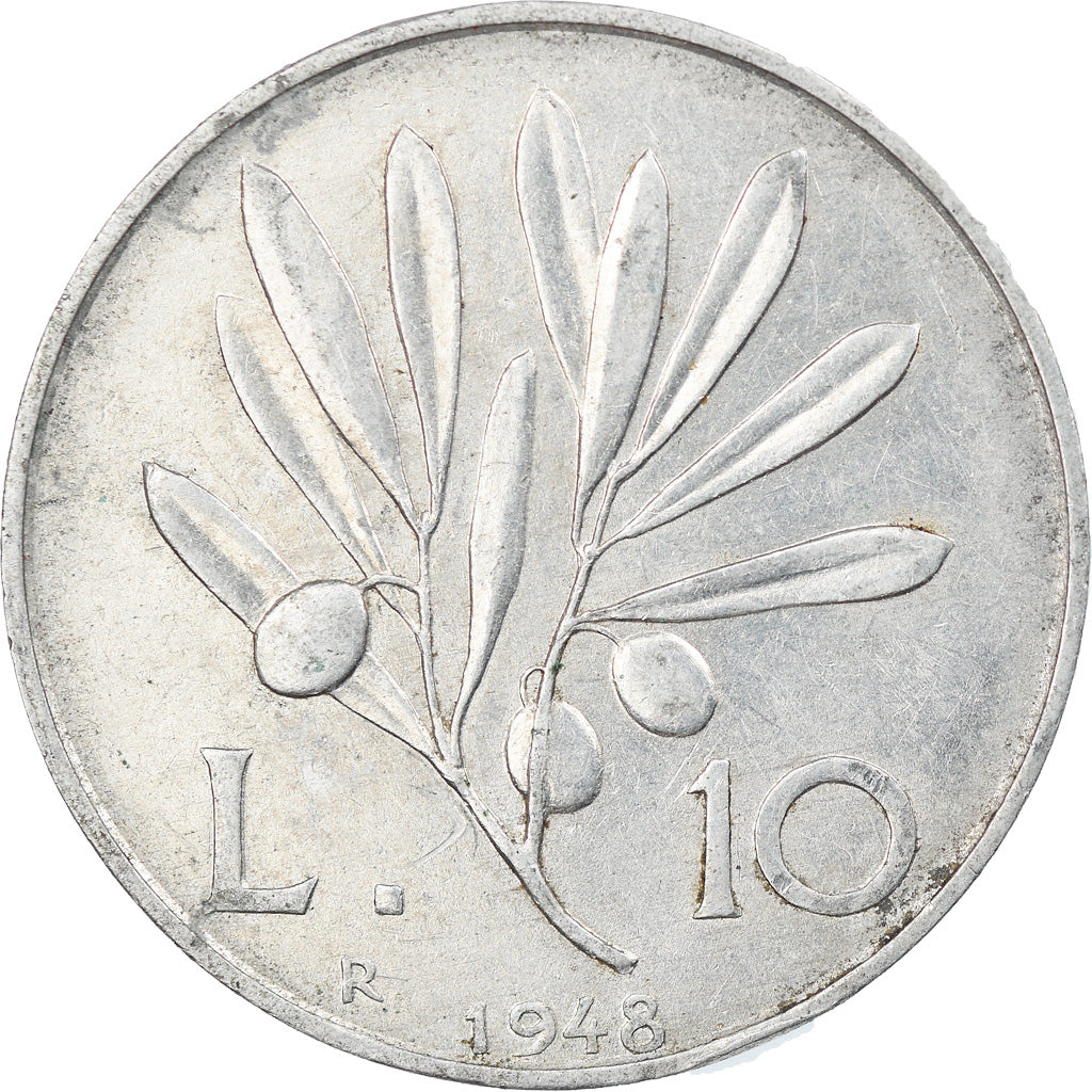 Coin, Italy, 10 Lire, 1948, Rome, EF(40-45), Aluminum, KM:90