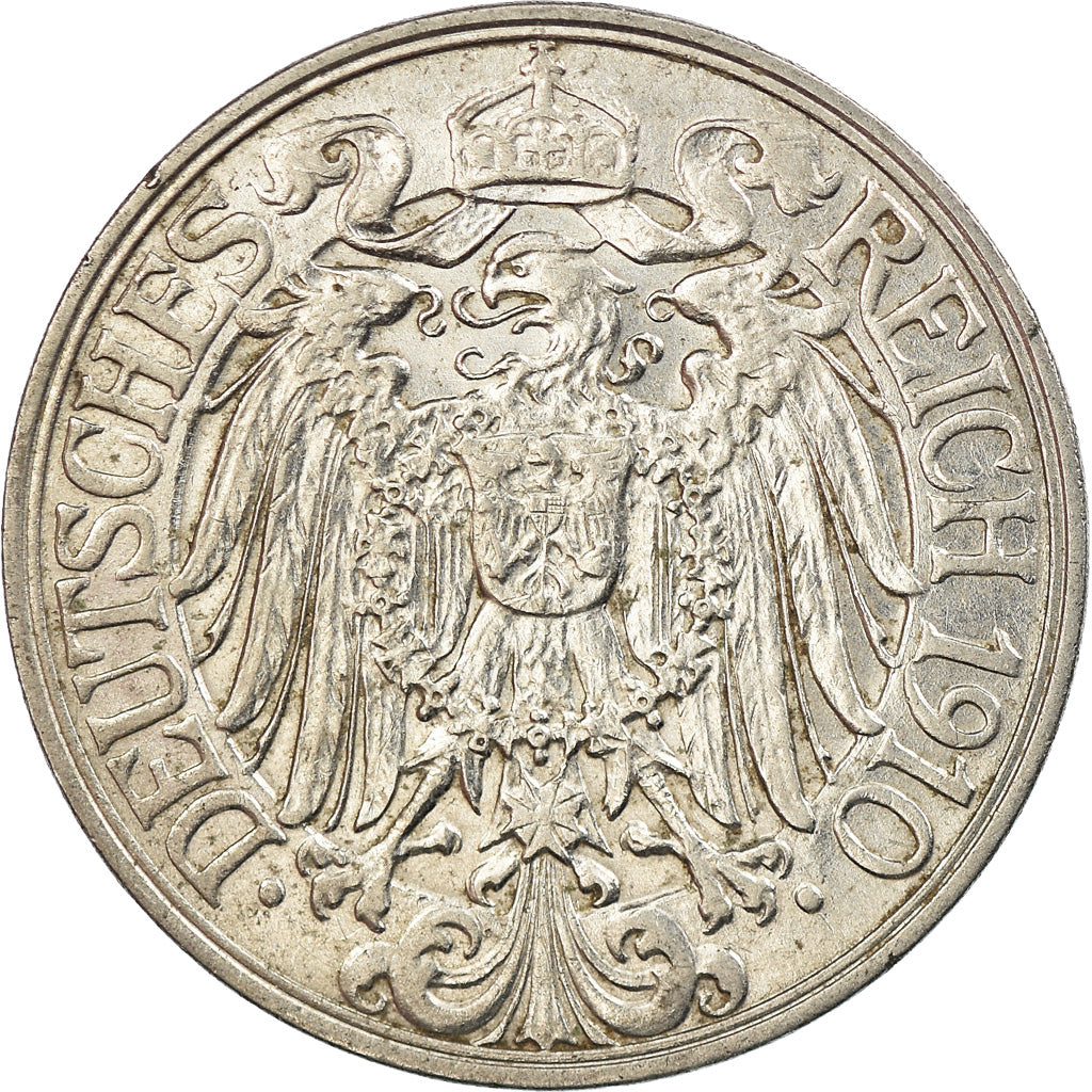 Coin, GERMANY - EMPIRE, Wilhelm II, 25 Pfennig, 1910, Berlin, EF(40-45), Nickel