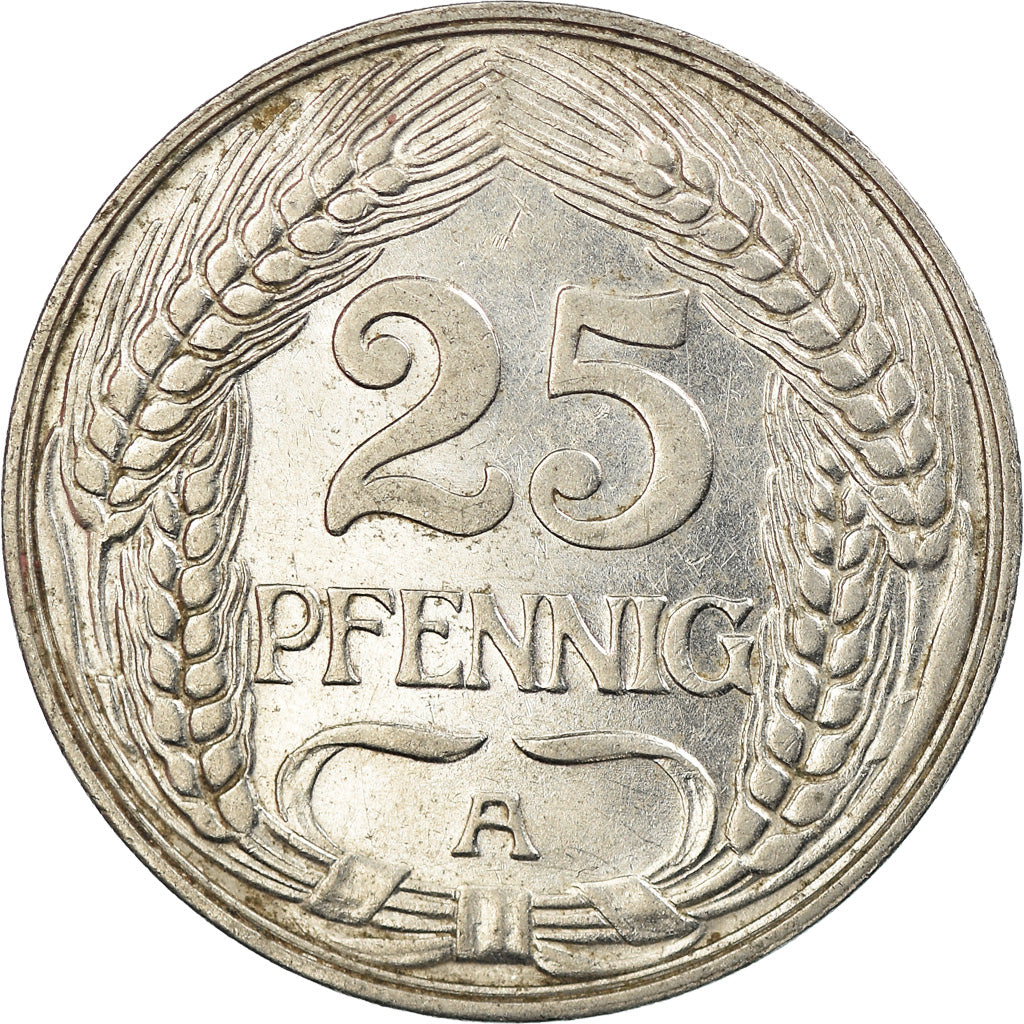 Coin, GERMANY - EMPIRE, Wilhelm II, 25 Pfennig, 1910, Berlin, EF(40-45), Nickel