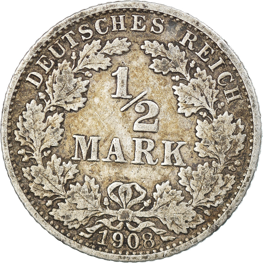 Munten, DUITSLAND - KEIZERRIJK, 1/2 Mark, 1908, Karlsruhe, ZF, Zilver, KM:17