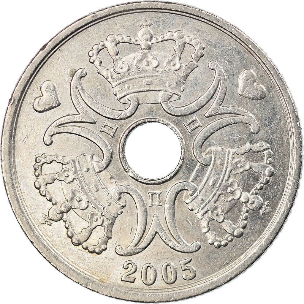 Coin, Denmark, Margrethe II, 5 Kroner, 2005, Brondby, AU(55-58), Copper-nickel