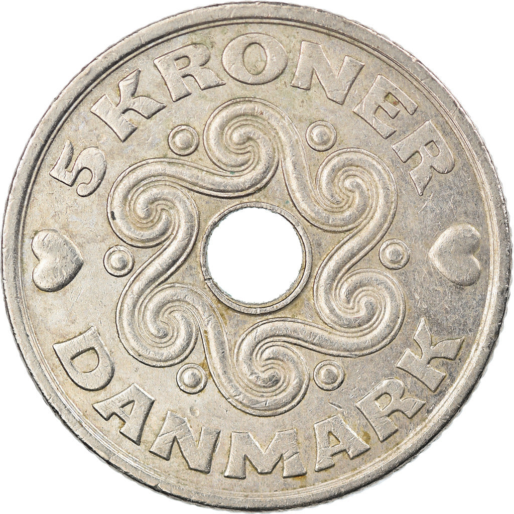 Coin, Denmark, Margrethe II, 5 Kroner, 2005, Brondby, AU(55-58), Copper-nickel