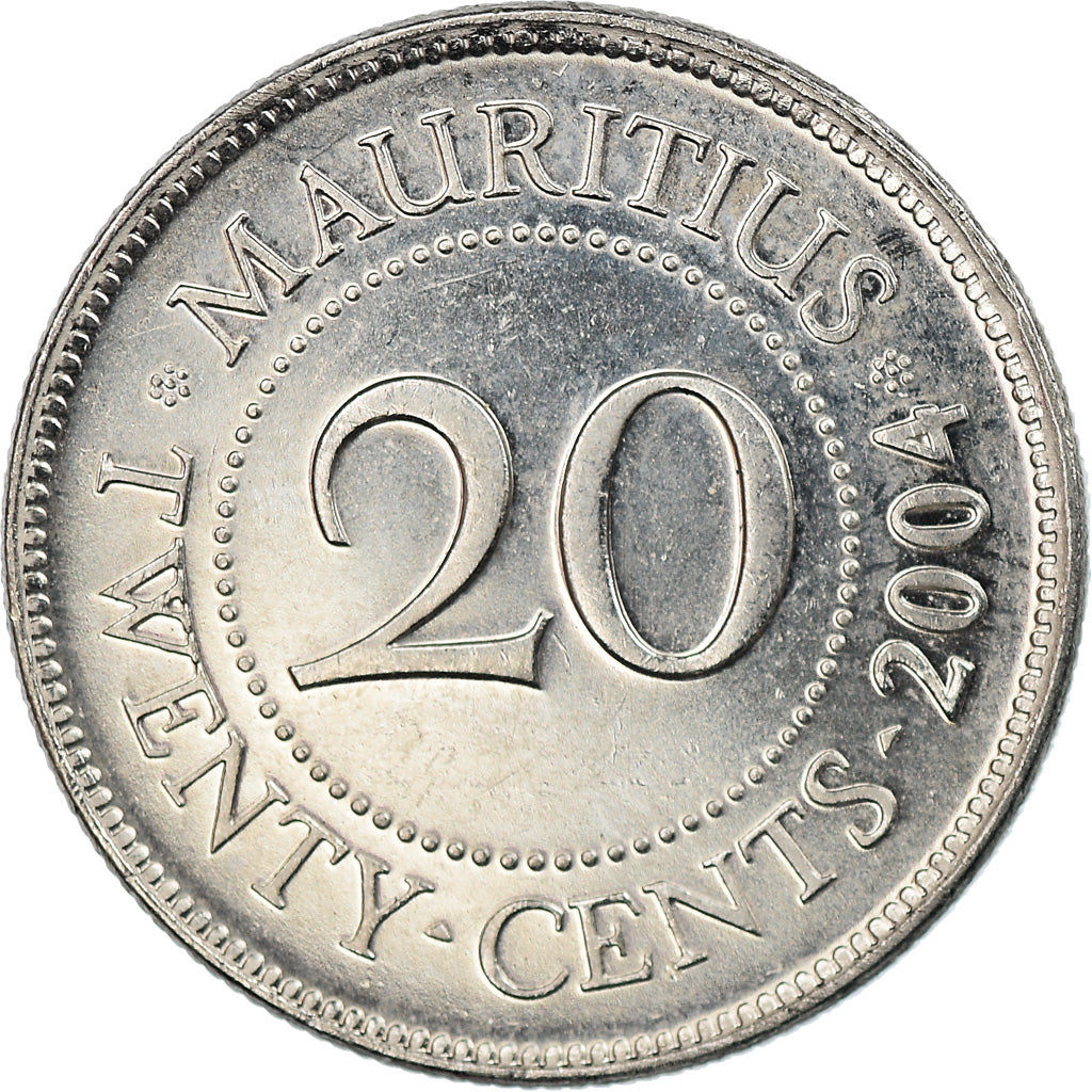 Coin, Mauritius, 20 Cents, 2004, EF(40-45), Nickel plated steel, KM:53